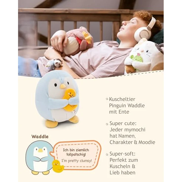 NICI MYMOCHI Pinguin Kuscheltier Waddle 27 cm mit Ente, Eisblau, Flauschiges Stofftier zum Kuscheln, Liebevoll gestaltet – Bild 3