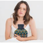 Axion Wärmflasche mit Bezug, dunkelblauer Strick im Diamantmuster, 33 x 20 cm, 2 Ltr., 100% Naturgummi