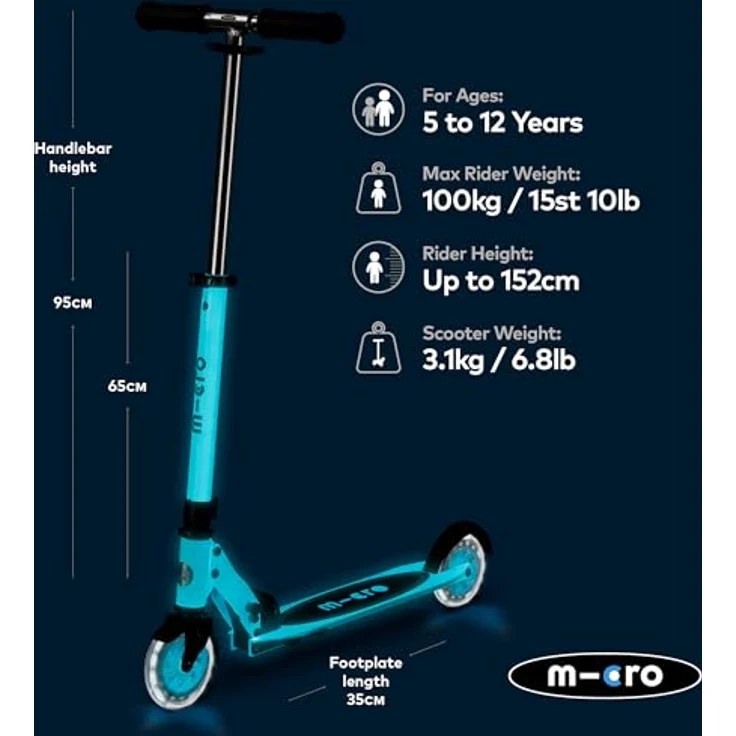 Micro Mobility Systems D GmbH micro sprite LED Glow, Leuchtender Scooter mit kinetischen LED-Rollen, weiß – Bild 3