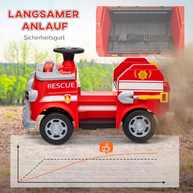 AIYAPLAY Elektro-Kinderauto Fahrt auf Feuerwehrwagen, 12V Kinder Elektroauto, mit Sirene und blinkenden Lichtern, für Jungen und Mädchen, Rot – Bild 6