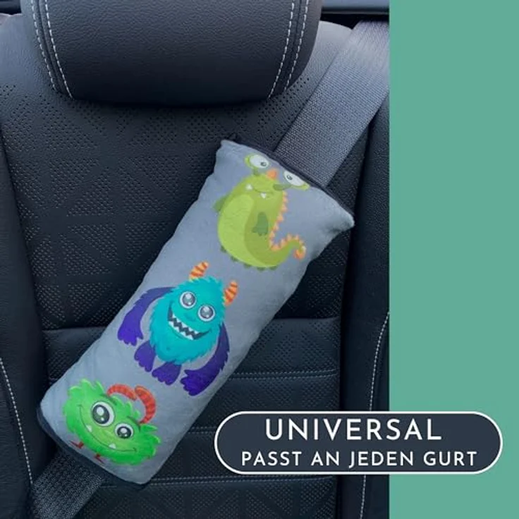HECKBO Auto Schlafkissen Monster Motiv für Kinder Mädchen Jungen - maschinenwaschbar – kuschelweich - Auto Gurtkissen, Gurtschoner, Gurtschutz Sitzerhöhung, Auto Kissen, Reisekissen, Urlaub – Bild 7