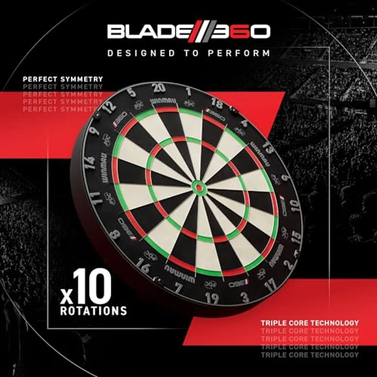Winmau Dartboard / Dartscheibe "Blade 6 TC 360°", Professionelles Steeldartboard mit Triple Core Technologie und Rota Lock-System – Bild 2