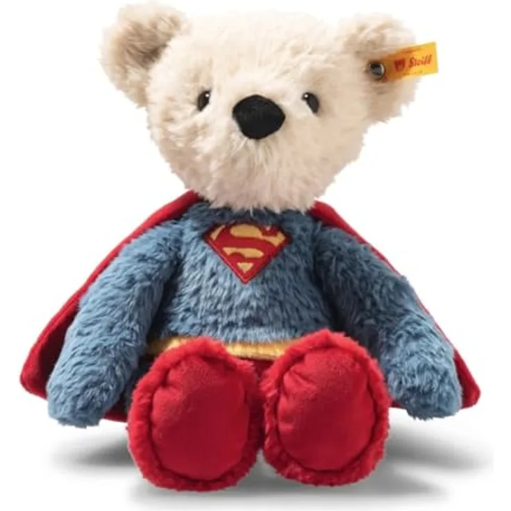 Steiff Teddybär Superman 29 cm, kuschelweicher Plüsch in beige/blau/rot/gelb, maschinenwaschbar bis 30°C
