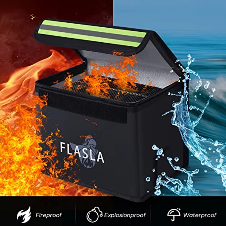 FLASLD Feuerfeste LiPo Tasche, explosionssicher mit Reflektorstreifen, 22 x 17 x 15 cm, inkl. Ladeanschluss – Bild 4