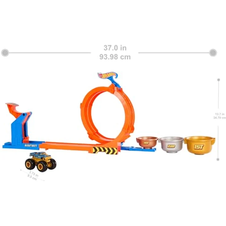 Hot Wheels Monster Trucks Loop & Flip Challenge, Autorennbahn mit 2 Spielmöglichkeiten, Bigfoot Die-Cast im Jubiläumsdesign, 1:64 Maßstab – Bild 5