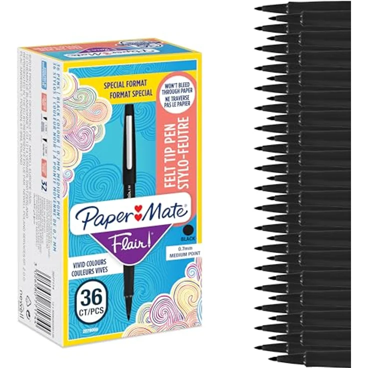 Paper Mate Flair Orig FTP, Gelschreiber mit feiner Spitze, 36 Stück, schwarz – Bild 1