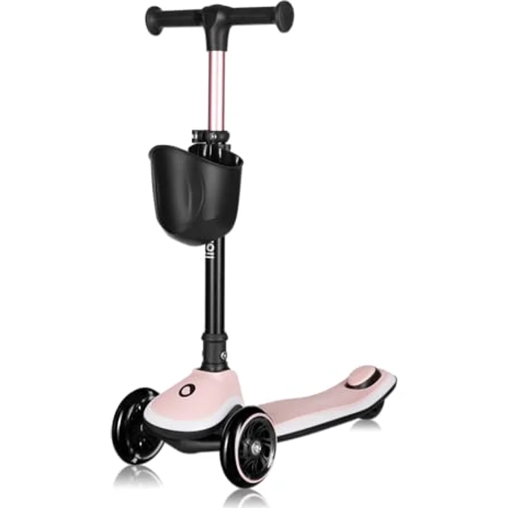 Lionelo MEY Kinder-Balance-Roller, dreirädriger Scooter mit Höhenverstellung, rutschfestem beleuchtetem Trittbrett, LED-Rädern und Korb, für Kinder ab 3 Jahren bis 50 kg – Bild 1