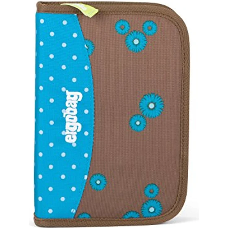 ergobag WhiskBears Federmäppchen ERG-HPC-001-9B2, 21 cm, 0.5 L, braun mit türkisen Blumen, inklusive harter Bleistifttasche für 22 Stifte