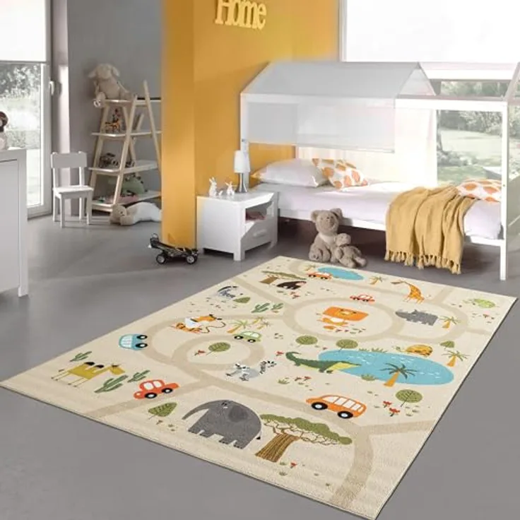 Teppich-Traum Kinderteppich Spielteppich Safari, rutschfest, beige, 160 x 220 cm, schadstofffrei, für Fußbodenheizungen geeignet