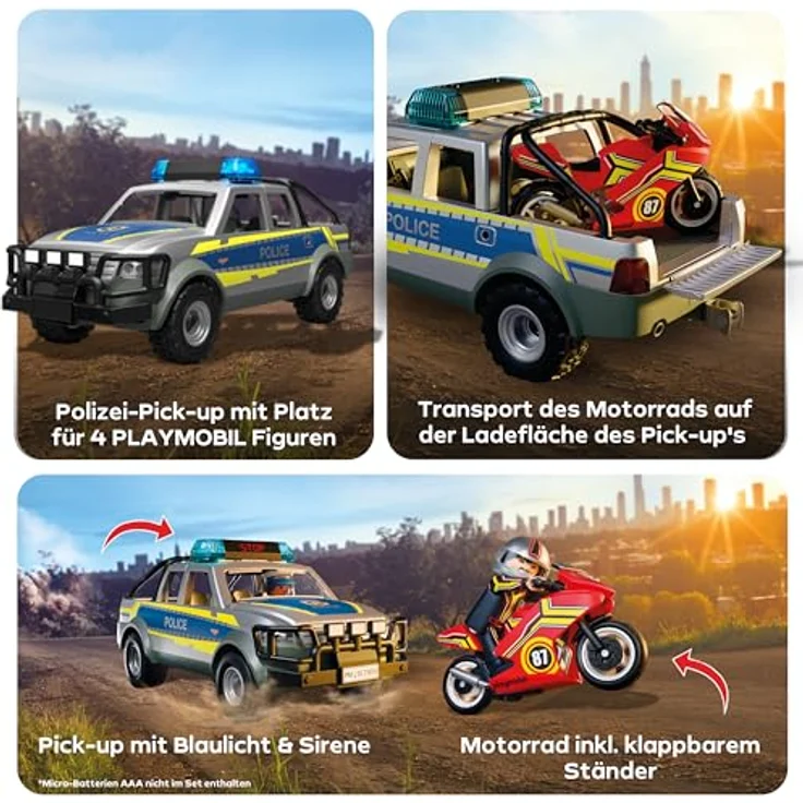 PLAYMOBIL Action Heroes Polizei-Verfolgungsjagd Set, Pick-Up mit Licht- & Soundeffekten, Motorrad und 2 Spielfiguren, für Kinder ab 4 Jahren, 71875 – Bild 4