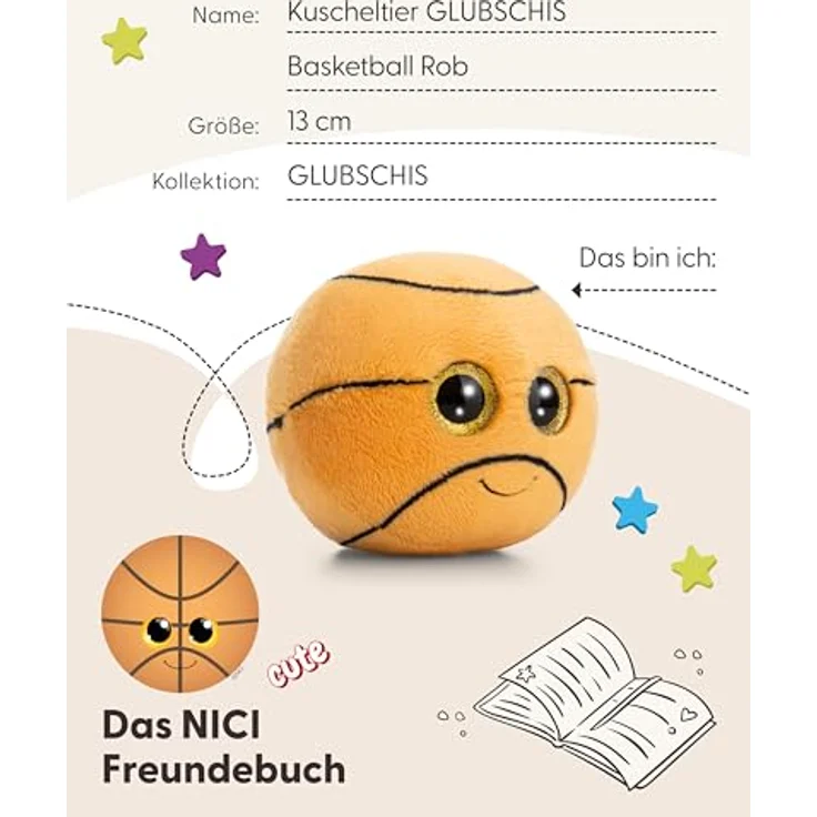 NICI Kuscheltier GLUBSCHIS Basketball Rob, 13cm, orange, weicher Plüsch mit Goldaugen, perfekter Begleiter zum Kuscheln und Spielen, ideales Geschenk für Kinder & Erwachsene | 63029 – Bild 5
