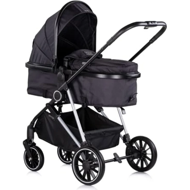 Chipolino Kinderwagen Aura 2 in 1 Umbaubar Wickeltasche Sitz Umkehrbar bis 22 kg, Schwarz gemustert – Bild 2