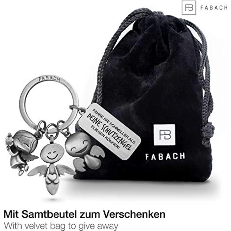FABACH Schutzengel Schlüsselanhänger 3 Engel mit Gravur - Auto Schlüsselanhänger aus Metall mit Botschaft Gravur für Autofahrer - Geschenk Glücksbringer Auto Führerschein - Deine Schutzengel – Bild 2