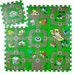 Relaxdays Puzzlematte Straße, 9-teiliger Autoteppich, schadstofffrei, EVA Schaumstoff, Kinderzimmer, BxT: 90x90 cm, bunt