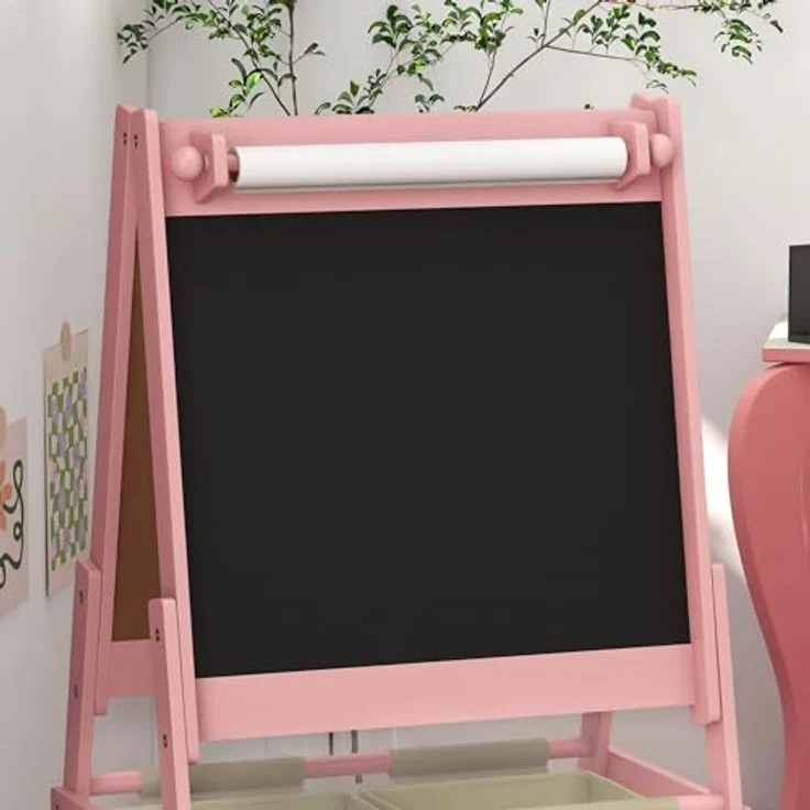 AIYAPLAY Kindertafel, 3 in 1 Staffelei, Doppelseitige Spieltafel mit Aufbewahrungskörben, Rosa, 54 x 46,5 x 93 cm – Bild 9