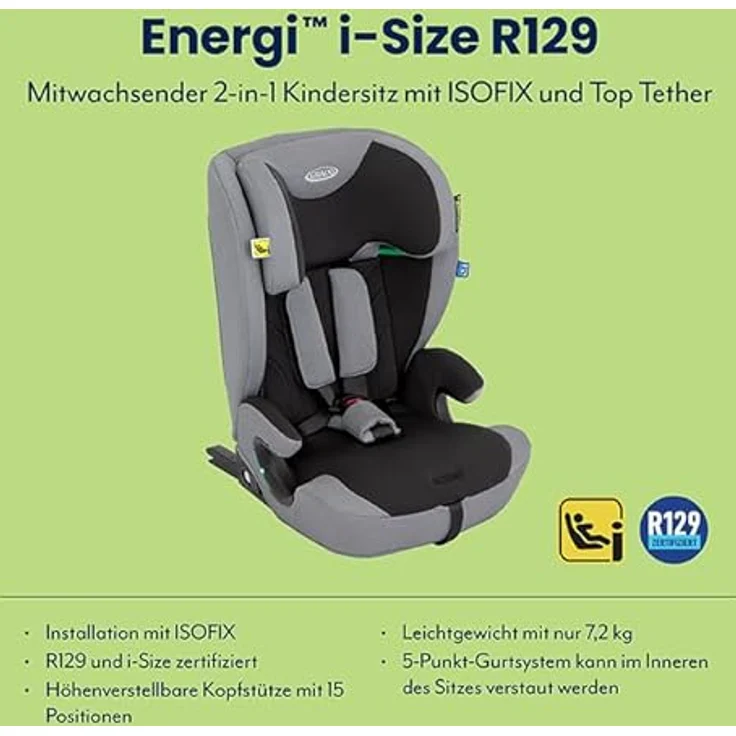 Graco Energi, Kindersitz i-Size R129 mit ISOFIX-Konnektoren und Komfortfunktionen für Kleinkinder und Teenager – Bild 4