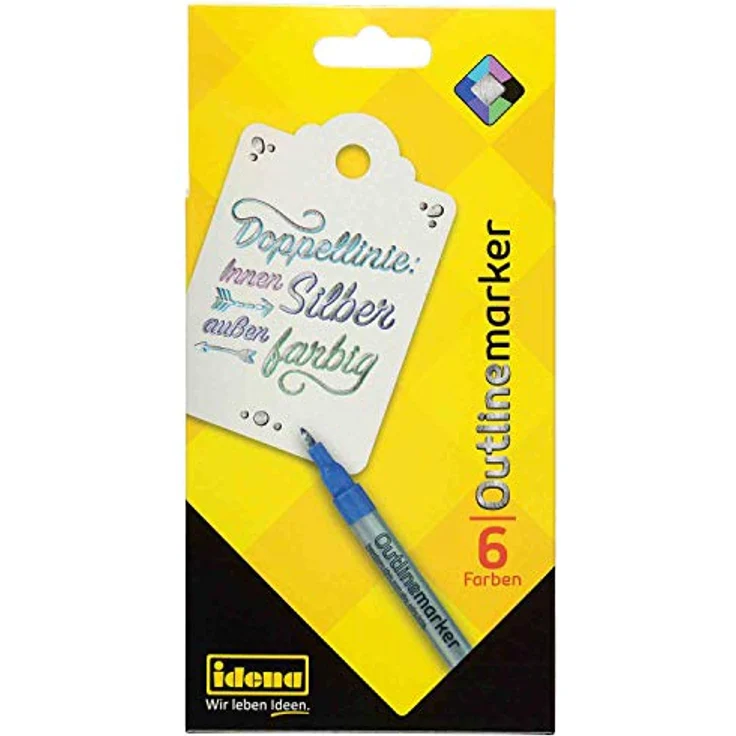 Idena 10455 Outline-Marker mit Doppellinien-Effekt, 6 Farben außen, silberner Inneneffekt, schnelltrocknend, wasserfest – Bild 1