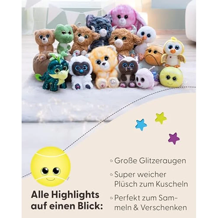 NICI GLUBSCHIS Tennisball Dennis, 13 cm Kuscheltier mit weichem Plüsch und Glitzeraugen, gelb, ideal zum Kuscheln und Spielen für Kinder & Erwachsene, perfekte Geschenkidee – Bild 4