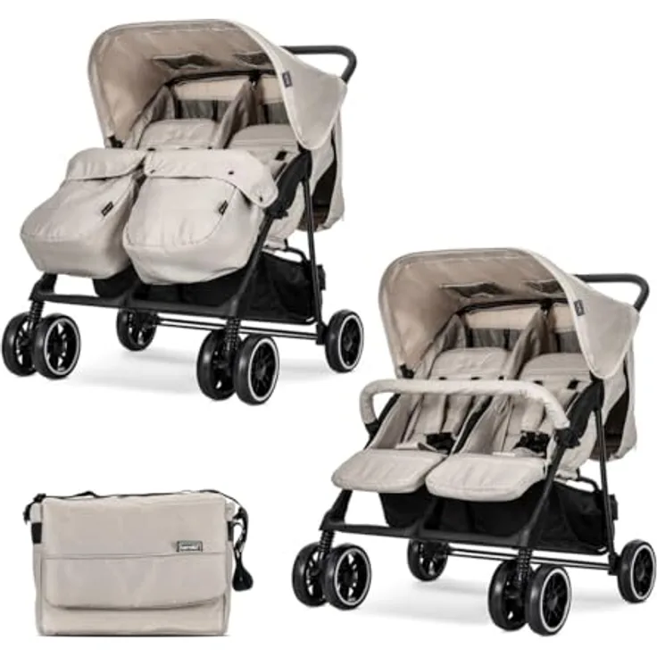 Lorelli Zwillingswagen TWIN, Kinderwagen mit Wickeltasche, schwarz