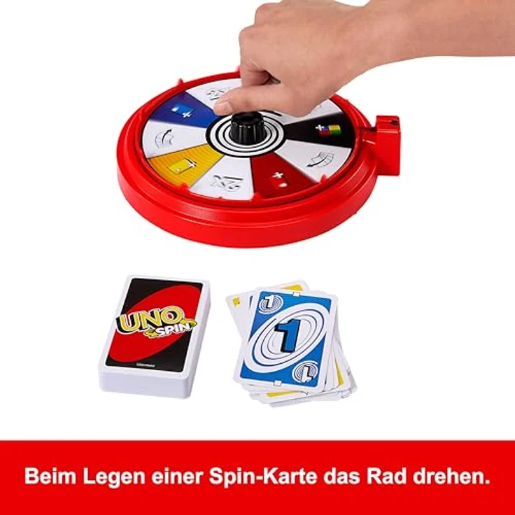 Mattel Games UNO Spin, Kartenspiel mit Drehscheibe, neue Herausforderungen und Regeln für Familienabende, ab 7 Jahren, JGR00 – Bild 5