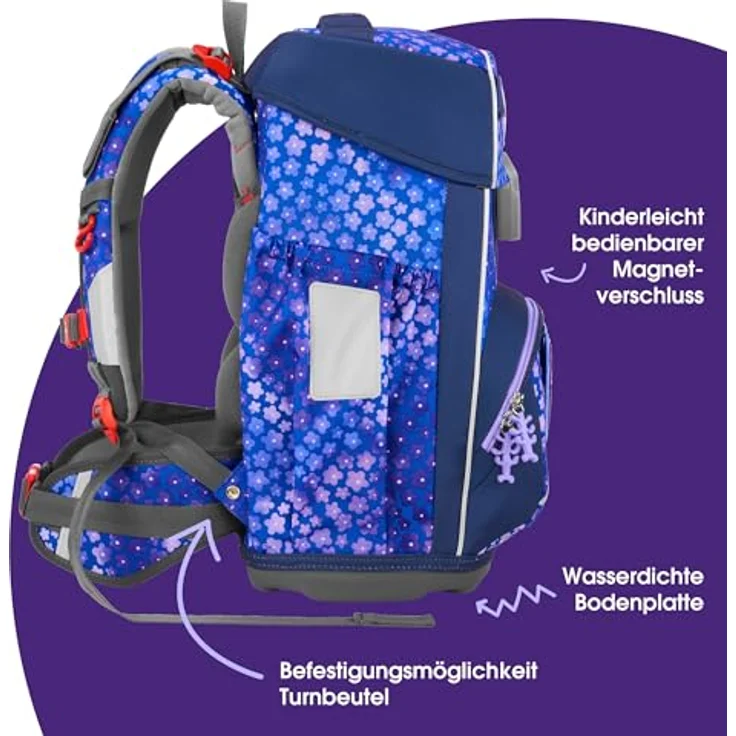 Step by Step Giant Schulranzen-Set „Butterfly Maja“, 5-teilig, ergonomischer Tornister, höhenverstellbar, mit Reflektoren, blau-rosa, 23 Liter für Mädchen ab der 1. Klasse – Bild 3