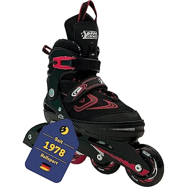 Best Sporting Inline Skates Kinder I Rollschuhe größenverstellbar I robuste Inliner für Jugendliche mit Bremse I schwarz/rot I Rollerskates Schuhe Kinder I Inliner mit 4 Rollen (29-33)