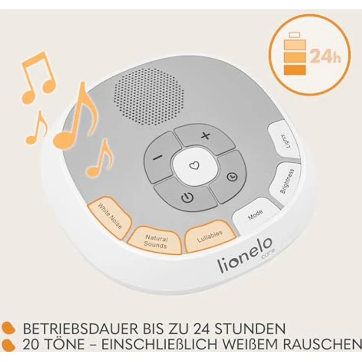 Lionelo BabyNap Tragbare Baby-Einschlafhilfe 2-in-1 Nachtlicht mit 11 Lichtfarben, 20 Töne, Schlaflieder, Timer, Aufnahme von Mamas Herzschlag Love Beat – Bild 3