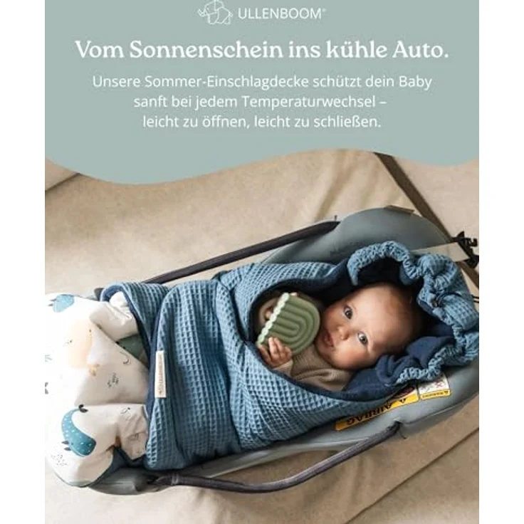 ULLENBOOM Einschlagdecke für die Babyschale Sommer, atmungsaktiv, 0,5 TOG, aus 100% Baumwolle, für 0-9 Monate – Bild 3