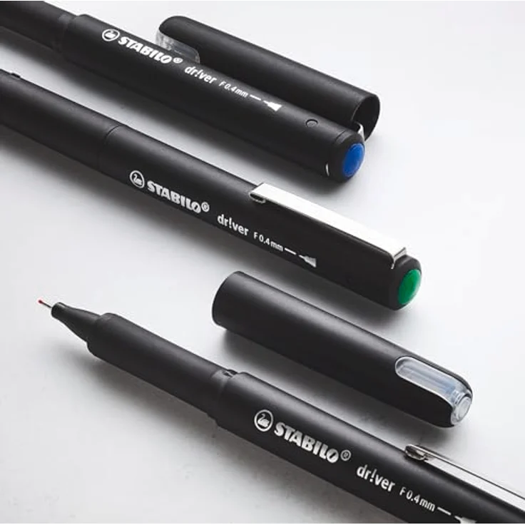 STABILO dr!ver Fineliner-Set, 4er Set in schwarz, rot, blau und grün, 0,4 mm Strichstärke, gefederte Spitze, gummierter Griff, biobasierter Kunststoff – Bild 7