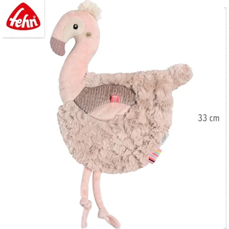 Fehn Schmusetuch Flamingo, kuschelweiches Schnuffeltuch mit Einschlafhilfe und vielseitigen Materialien, ca. 33 cm – Bild 5