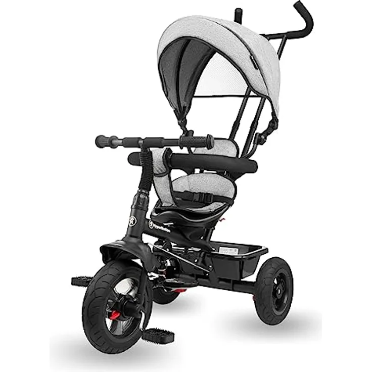 HyperMotion Kinderdreirad von 1 Jahr bis 20 kg, graues Dreirad mit Schiebelenker für Eltern, 1-4 Jahre