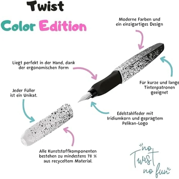 Pelikan Twist Füllhalter Color Edition, Ergonomischer Schulfüller mit Edelstahlfeder für Rechts- & Linkshänder, modernes Design – Bild 3