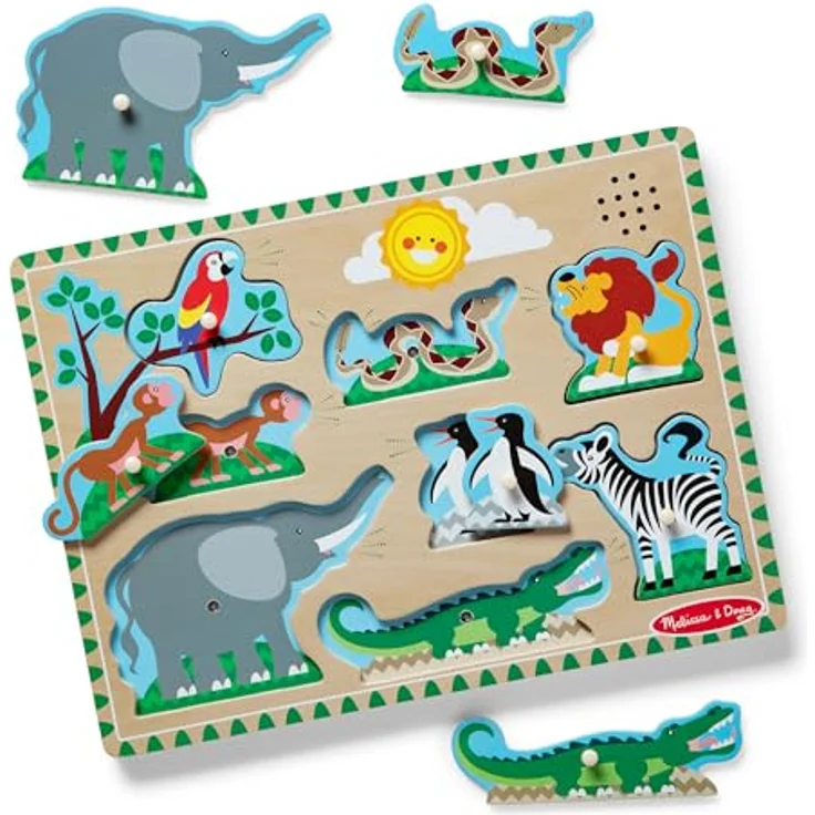 Melissa & Doug Zoo Animals Sound Puzzle, interaktives Puzzle mit 8 Tiergeräuschen und lichtaktivierten Sensoren – Bild 1