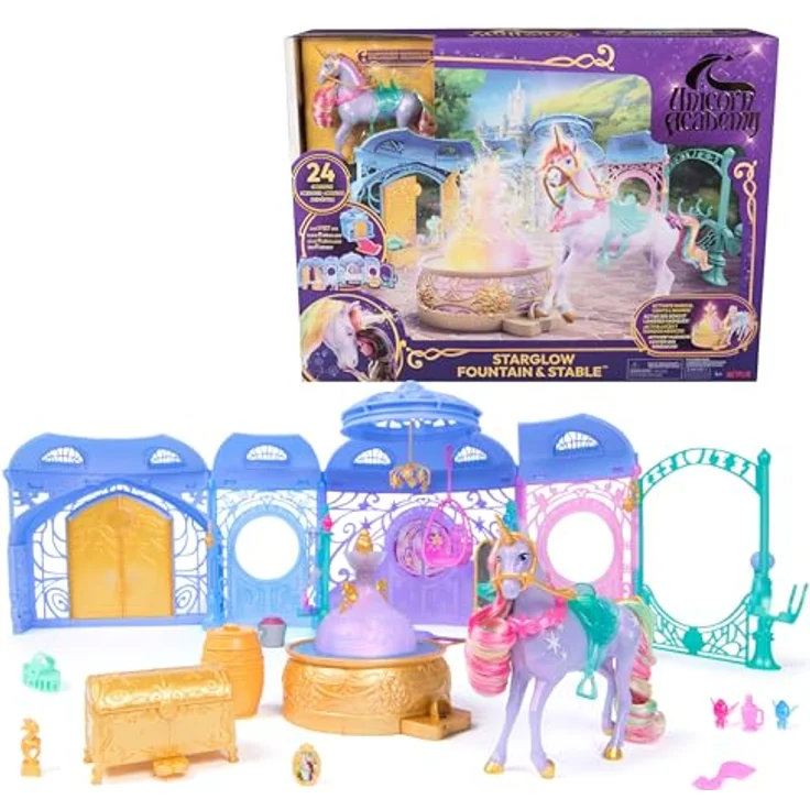 Spin Master Anziehpuppe Unicorn Academy - Stall Starglow Fountain & Stable, mit Licht- und Soundeffekten, 90 cm ausklappbar, inkl. Wildstar und 24 Zubehörteilen – Bild 1