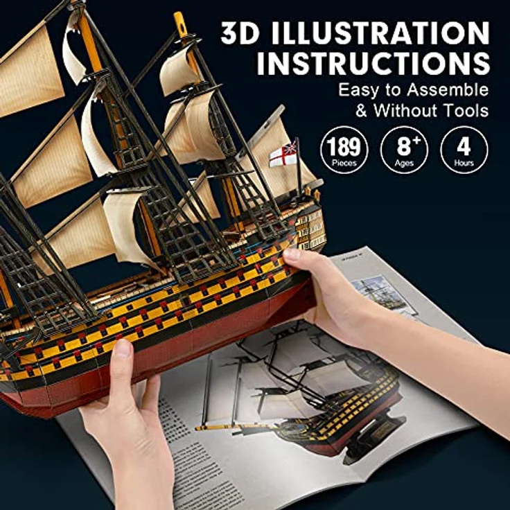 3D Puzzles große HMS Victory Segelschiff Modellbausatz Schiff Segelboot Modell Kits, Segelboot Schiffsset für Erwachsene für Erwachsene und Jugendliche Spielzeug, 189 Stück – Bild 6