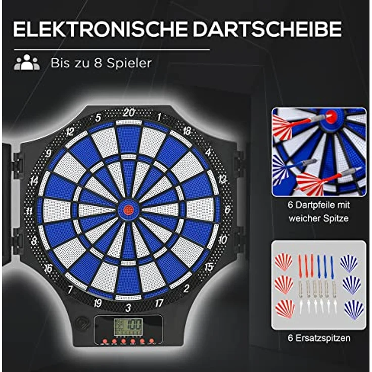 SPORTNOW Elektronische Dartscheibe, Dartautomat mit 31 Spielen & 285 Programmen, LCD-Anzeige, für bis zu 8 Spieler, inkl. 6 Dartpfeilen - blau – Bild 3