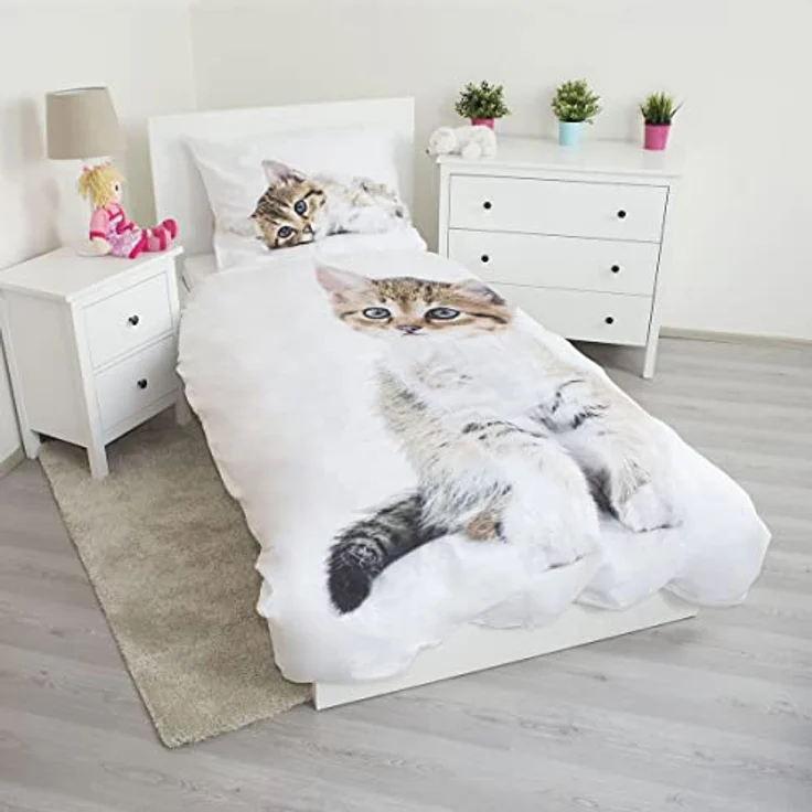 Jerry Fabrics Home Chaton Bettwäsche Katze Bettbezug Baumwolle in Blau – Bild 1