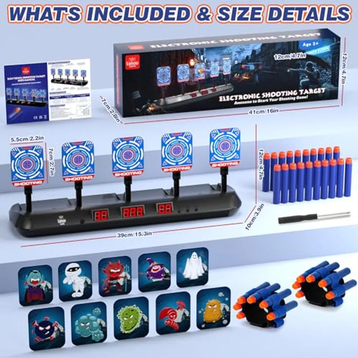 Lehoo Castle Nerf Zielscheibe, 5 Ziele Nerf Zielscheibe Elektrisch mit Licht und Sounds, Auto-Reset Elektro-Schießscheiben mit Foam Darts Pfeile, Geschenk für Jungen – Bild 8