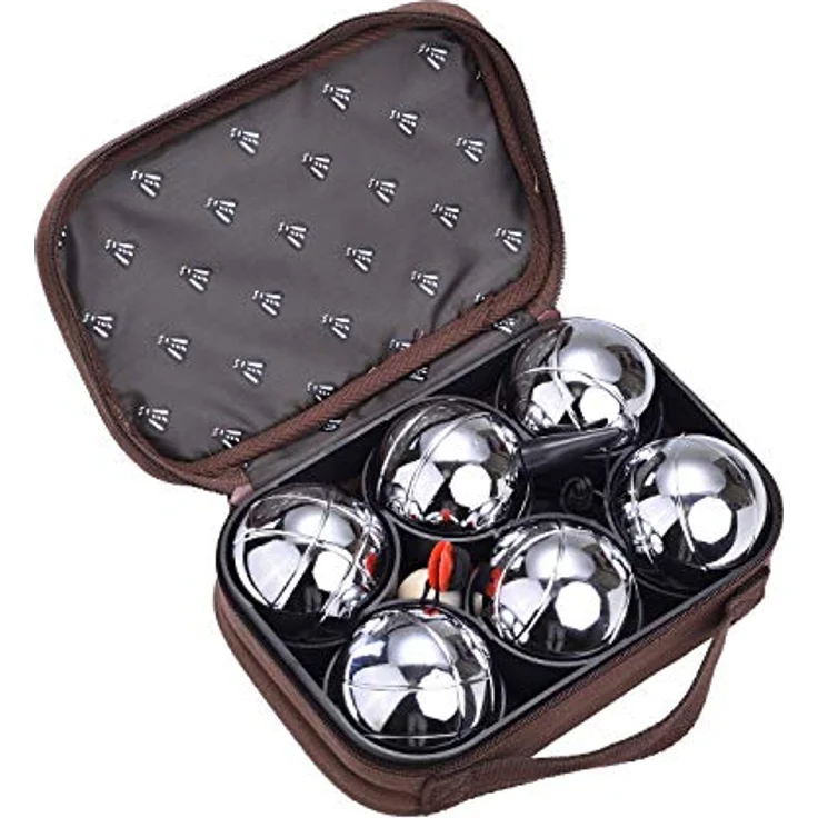 LAGUIOLE - Petanque Set Set besteht aus 6 Metall-Petanquekugeln, einem Wagenheber und einem Magnetkugelsammler. - Metall, Leinwand - Silber, braun – Bild 4