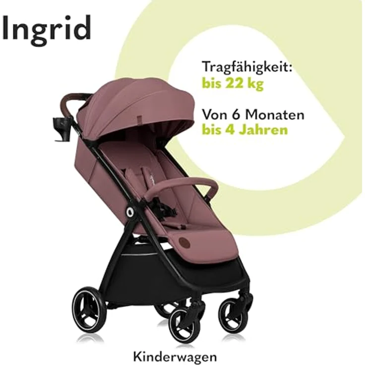 Lionelo INGRID Kinderwagen, 360° schwenkbare Räder, volle Federung, einhändig zusammenklappbar, verstellbare Rückenlehne und Fußstütze, XXL-Verdeck, bis 22 kg – Bild 2