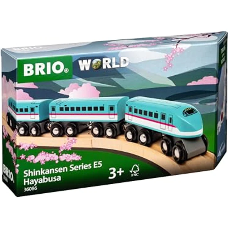 Brio 63608600 Shinkansen Series E5 Hayabusa Schnellzug mit 2 Lokomotiven und Personenwagen aus Holz, 3 Teile – Bild 3