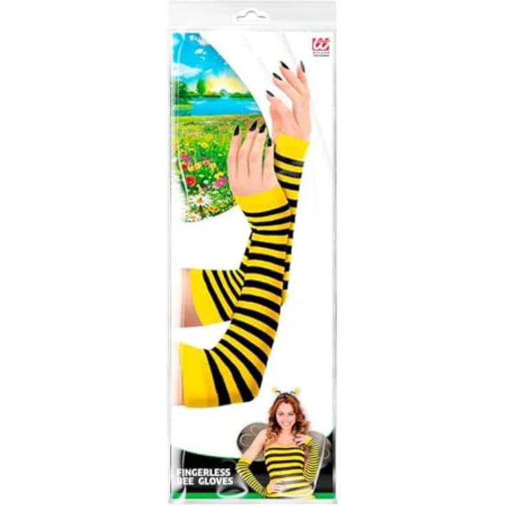 Widmann 04632 - Fingerlose Handschuhe Biene, schwarz-gelb-gestreift, Tier, Motto-Party, Karneval – Bild 3