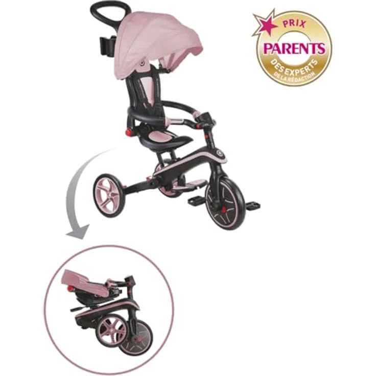 Globber Explorer Trike Foldable 4in1 Rosa - Kinderfahrzeug mit höhenverstellbarem TPR-Sitz, UV-Sonnenschutzdach und Sicherheitsgurt – Bild 3