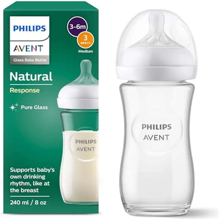 Philips Avent Babyflasche Natural Response aus Glas – Babyflasche, 240 ml, BPA-frei, für Neugeborene ab 1 Monat (Modell SCY933/01) – Bild 2