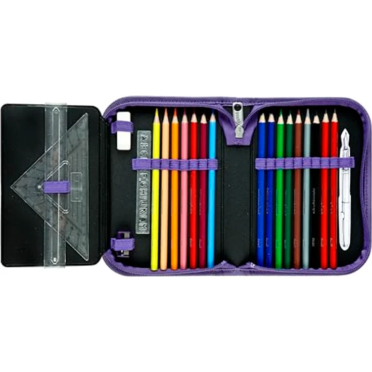 Scooli Gefülltes Schüleretui Monster High, Federmäppchen mit 14 Buntstiften, 2 Bleistiften und umfangreichem Zubehör, ideal für Schule und Freizeit, ergonomisch geformt, ab 6 Jahren – Bild 3