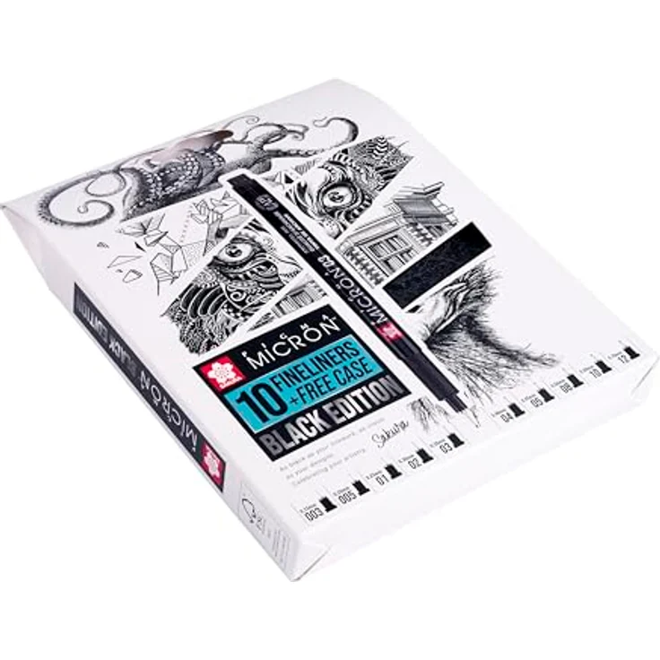Sakura Pigma Micron, Fineliner Set mit 10 wasserfesten Schreibstiften in Schwarz, ideal für technische und künstlerische Zeichnungen – Bild 3
