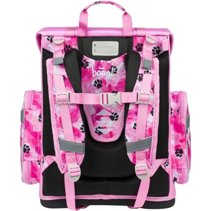 Baagl Schulranzen Set 3-teilig, ergonomische Schultasche mit Pfötchen-Design, inkl. Turnbeutel und Federmäppchen, anatomisch gepolstert – Bild 4