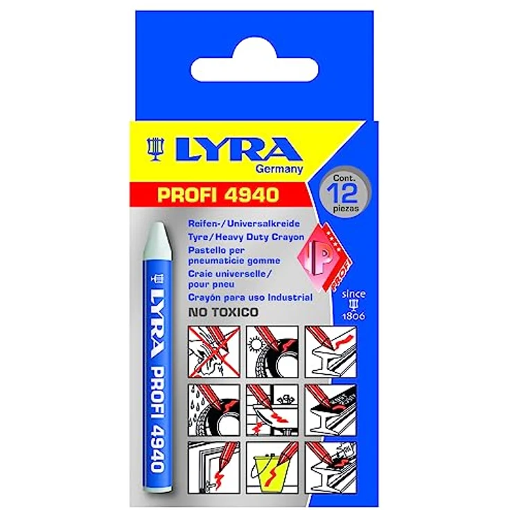ELC Marker Reifen-/Universalkreide 4940, 12 St. weiß, für Holz, Metall, Kunststoff und Glas, mit integriertem Spitzer – Bild 1