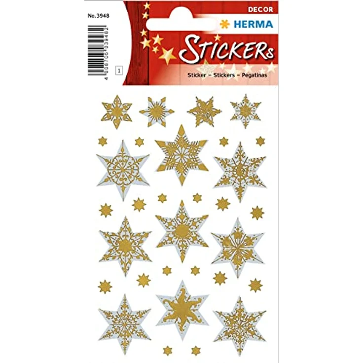 HERMA Sticker DECOR Weihnachten, selbstklebende Sterne in Silber und Gold, 1 Blatt – Bild 1