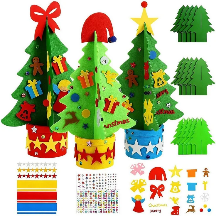 LuxusKollektion Kreativset Weihnachtsbaum Bastelset, Filz Deko für Kinder, 3er Set, ab 3 Jahren